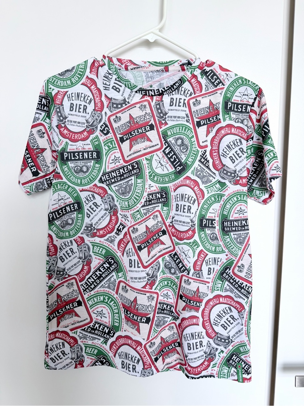 Heineken Amsterdam Shirt Multicolor Graphic Beer Labels Logo Short Sleeve Size S